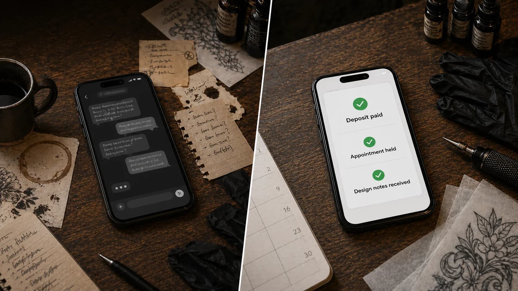 Deposit-first tattoo booking workflow visual