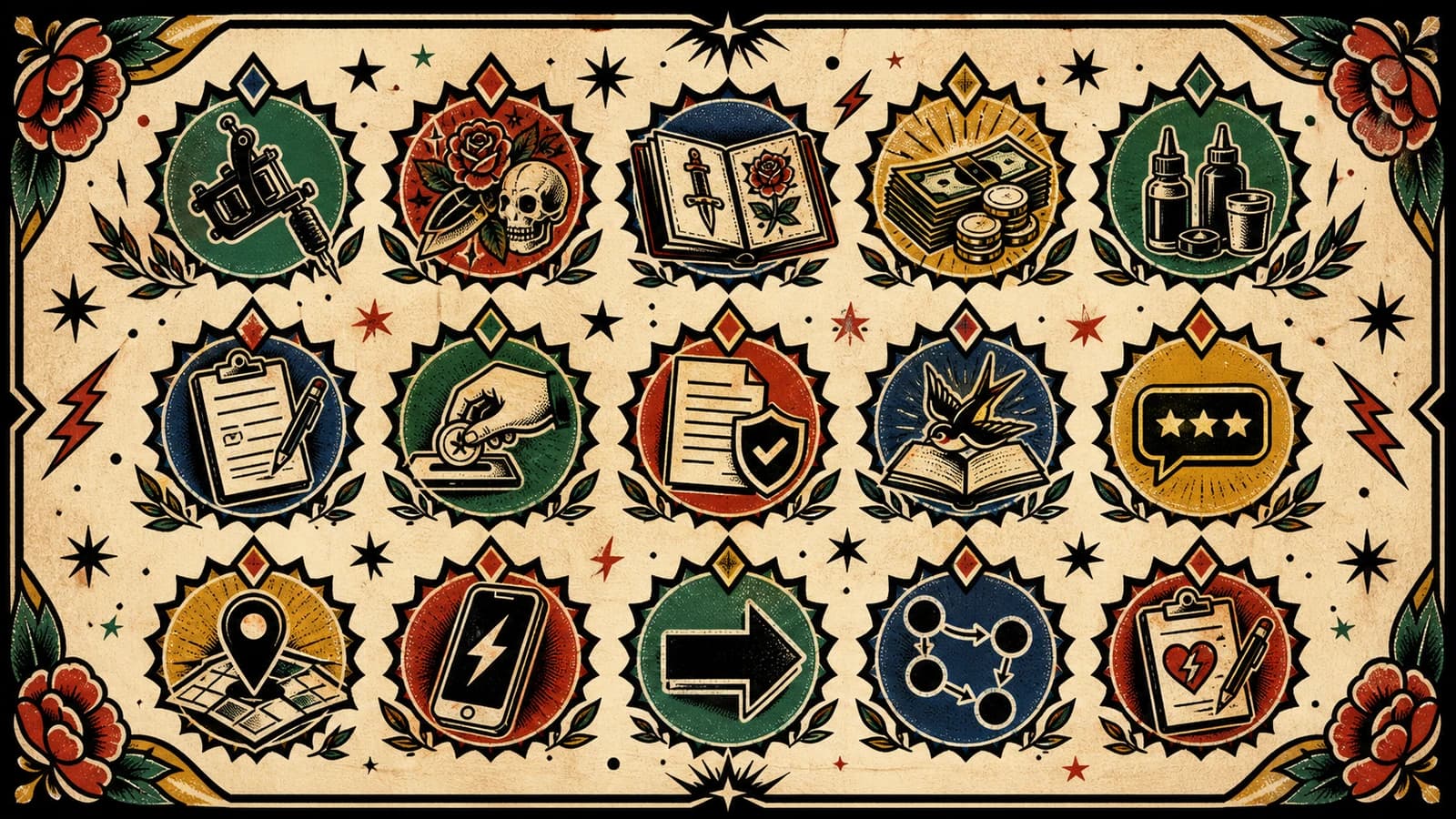 LVL2-style tattoo flash checklist poster for booking page conversion essentials