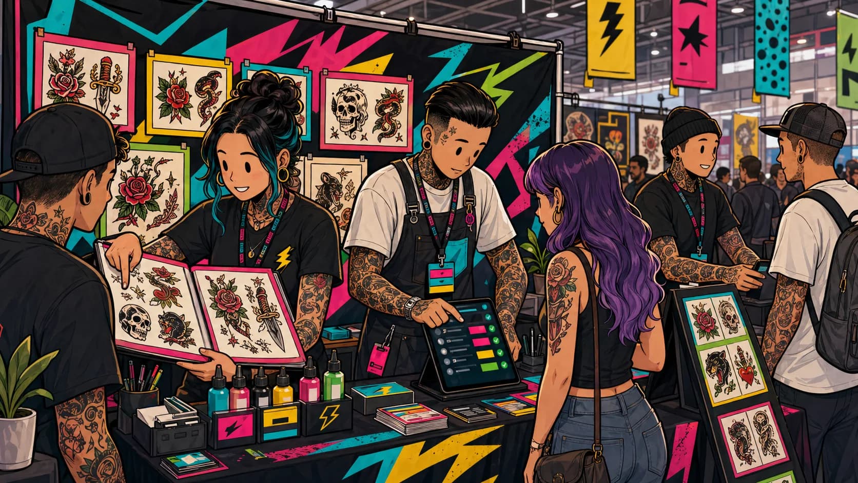 LVL2 campaign art showing artists drawing while shop requests stay organized