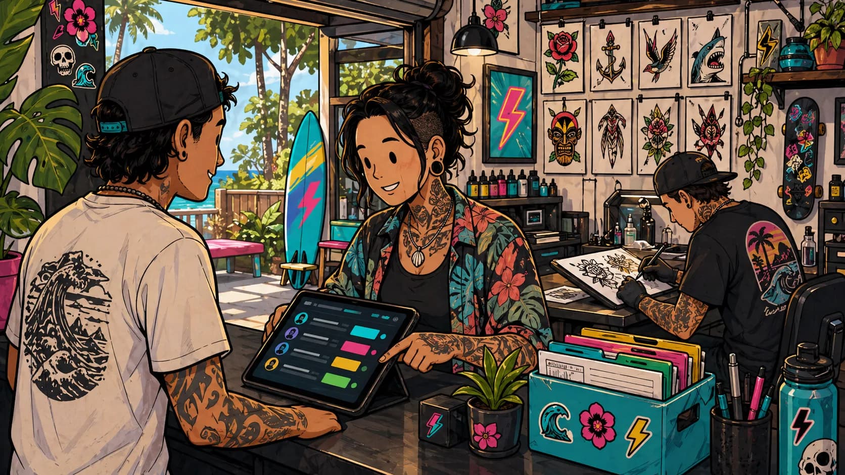 LVL2 campaign art showing a private studio workflow with modular cards