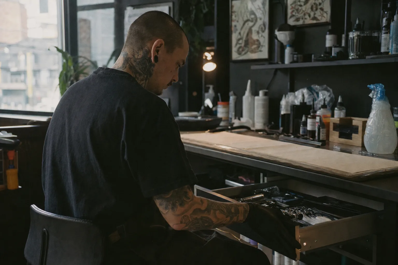 Artist checking the day while opening up the studio